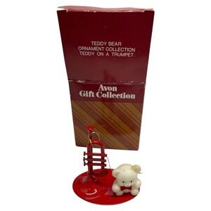 Avon Teddy Bear Ornament Collection Teddy On A Trumpet Multi Colored